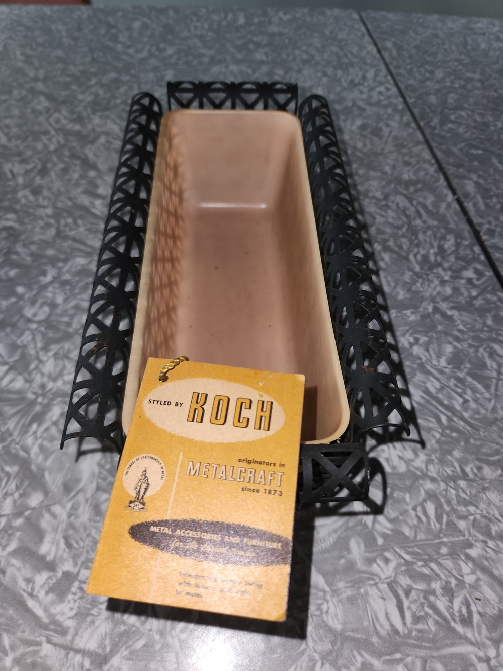 KOCH Black Metal Bread Basket with Cream Ceramic Liner